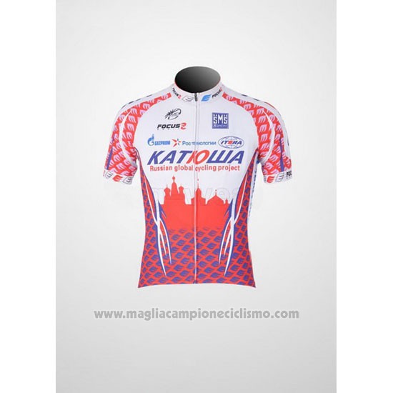 2011 Abbigliamento Ciclismo Katusha Bianco e Rosso Manica Corta e Salopette